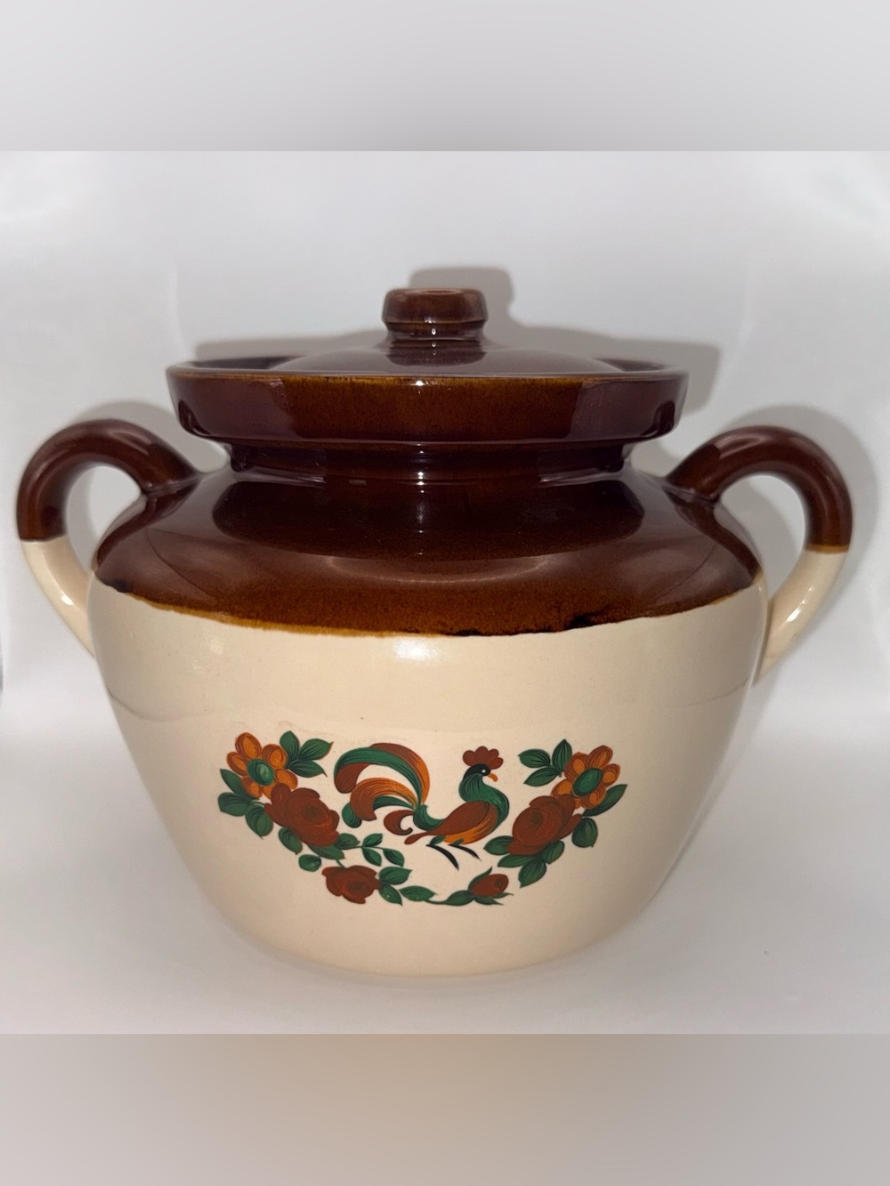 Vintage McCoy Rooster Bean Pot #342 Two Toned With Lid